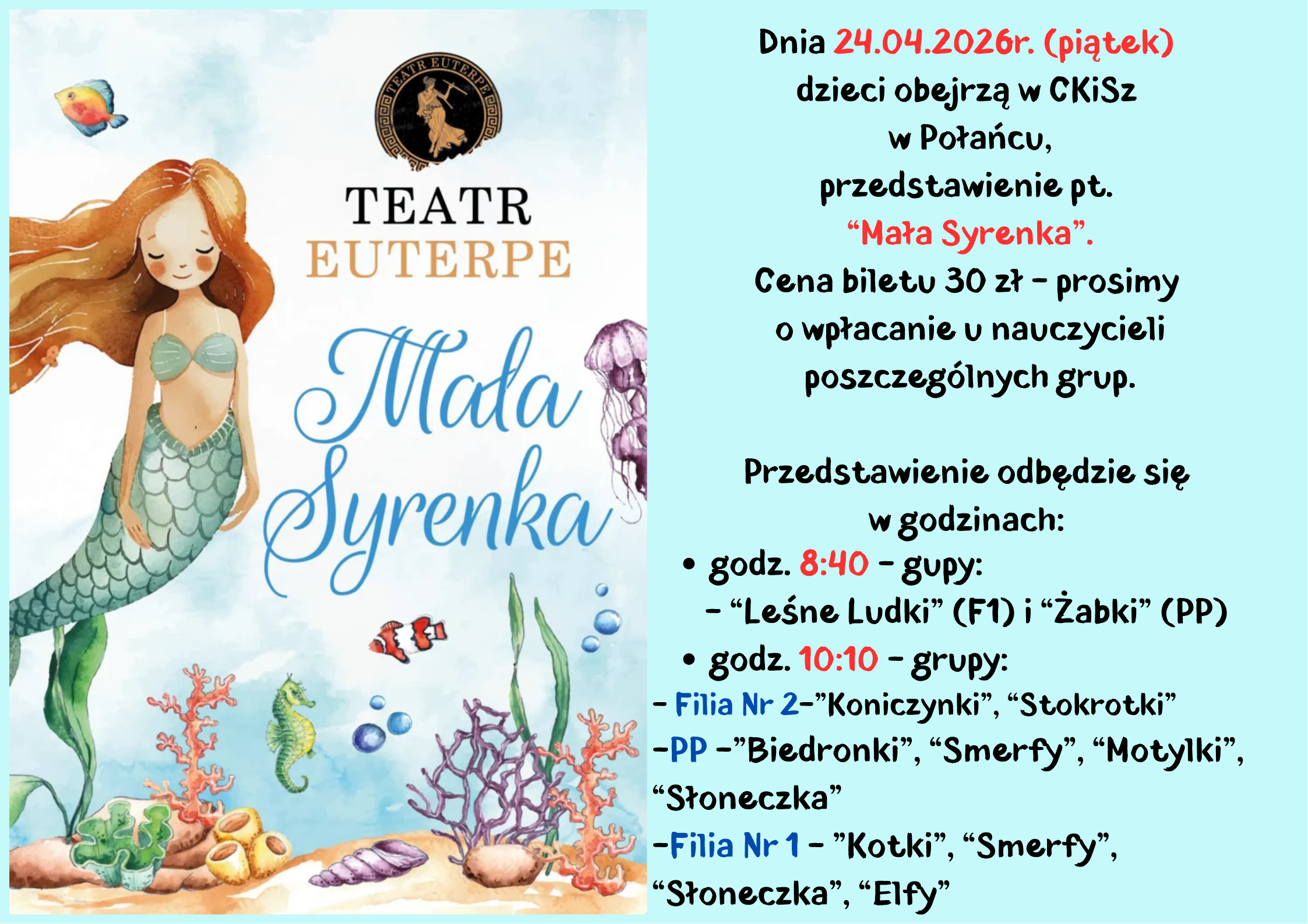 Plakat na&nbsp;przedstawienie Mała Syrenka