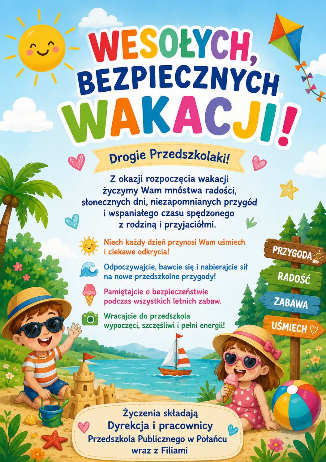 Plakat życzenia na&nbsp;wakacje