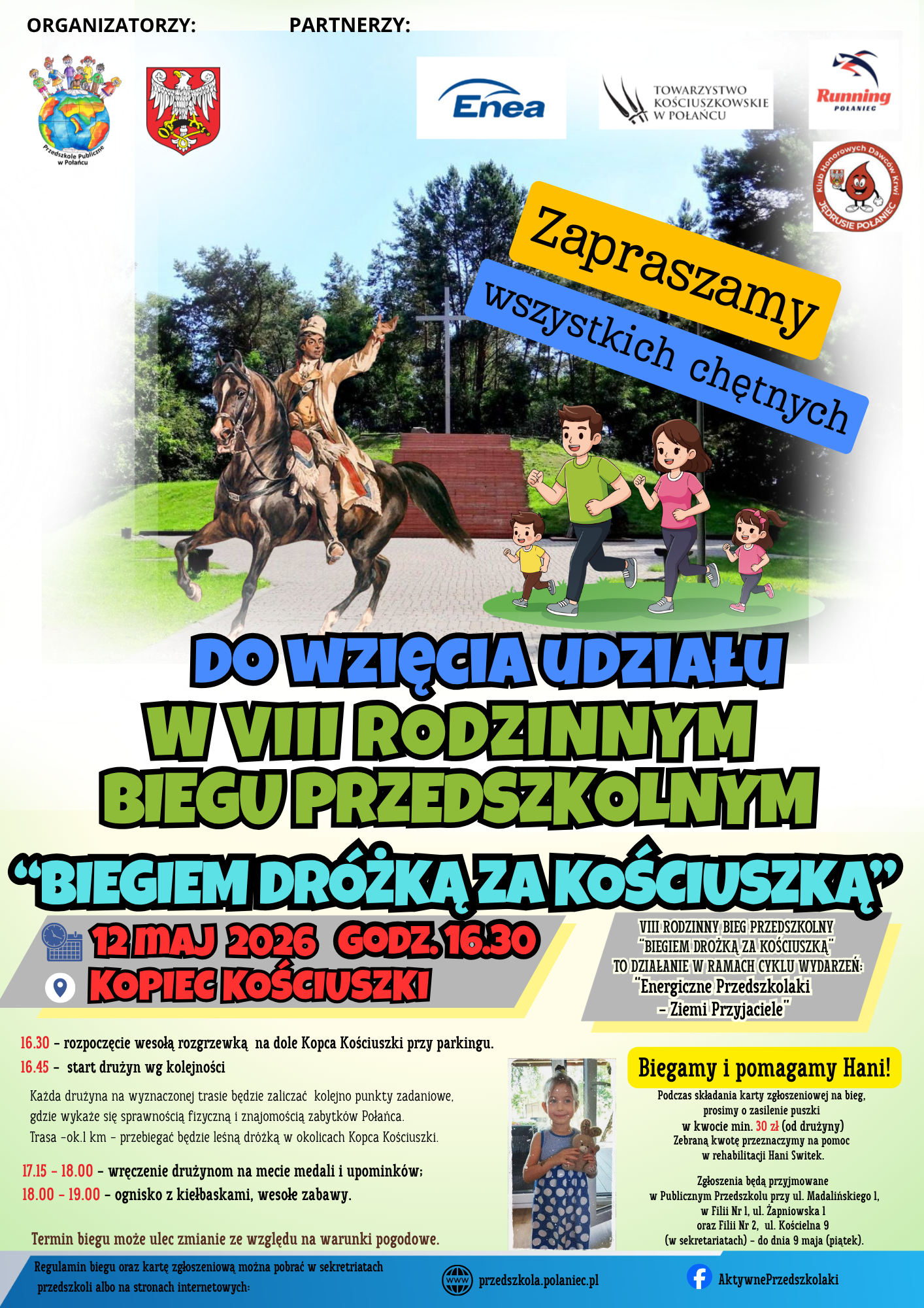 Plakat na&nbsp;VIII Bieg Kościuszkowski przedszkolak&oacute;w 