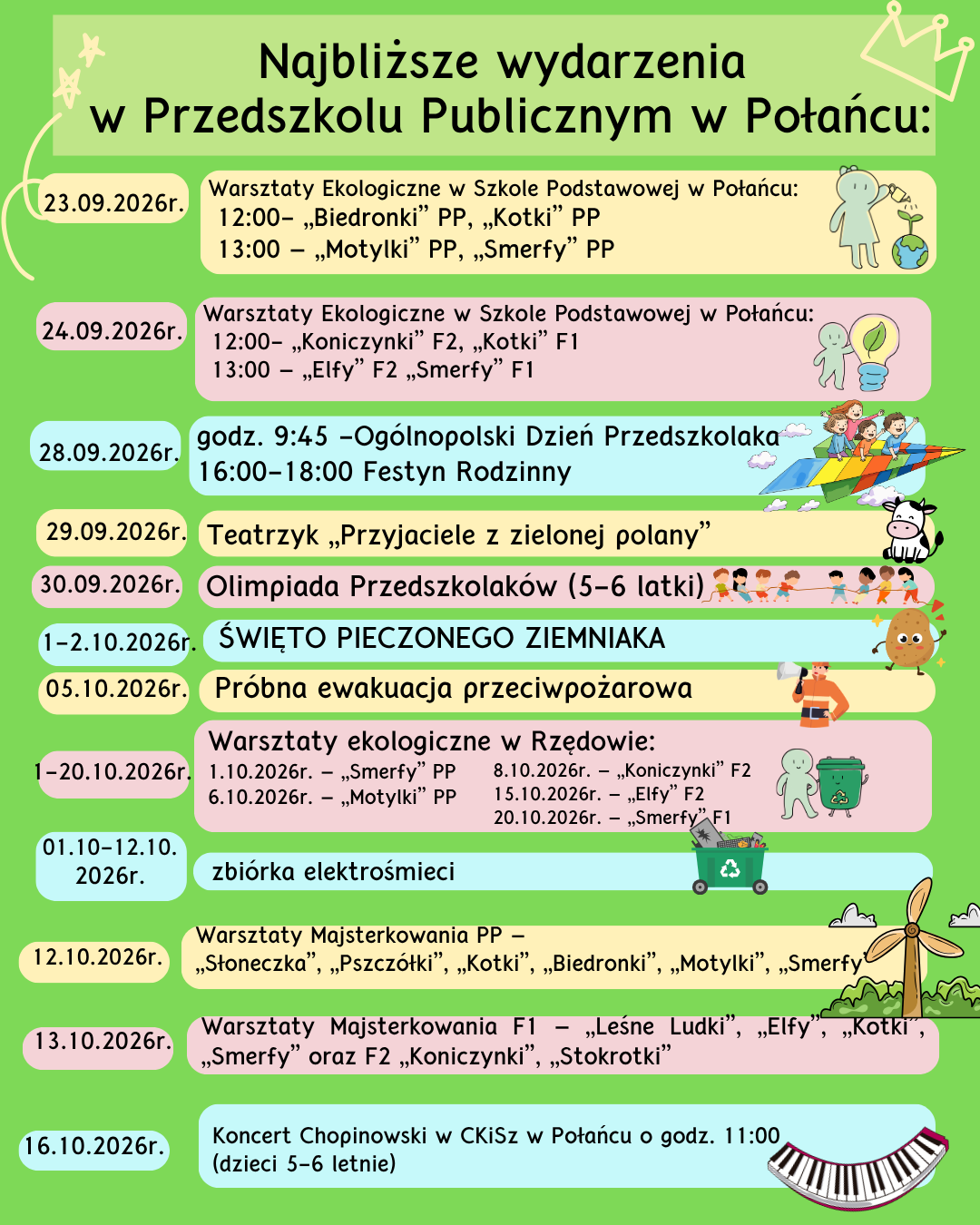 Harmonogram wydarzeń w&nbsp;przedszkolu