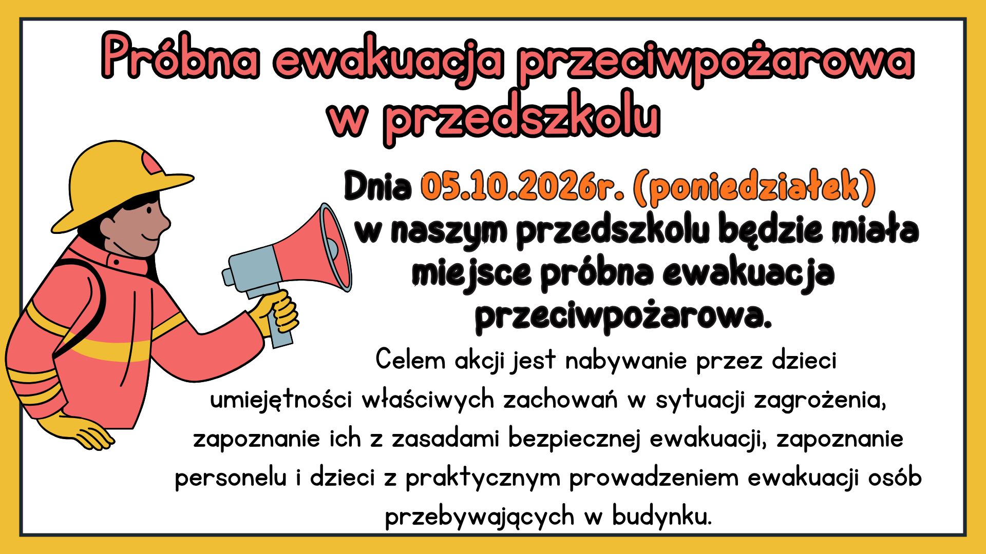Plakat pr&oacute;bna ewakuacja w&nbsp;przedszkolu