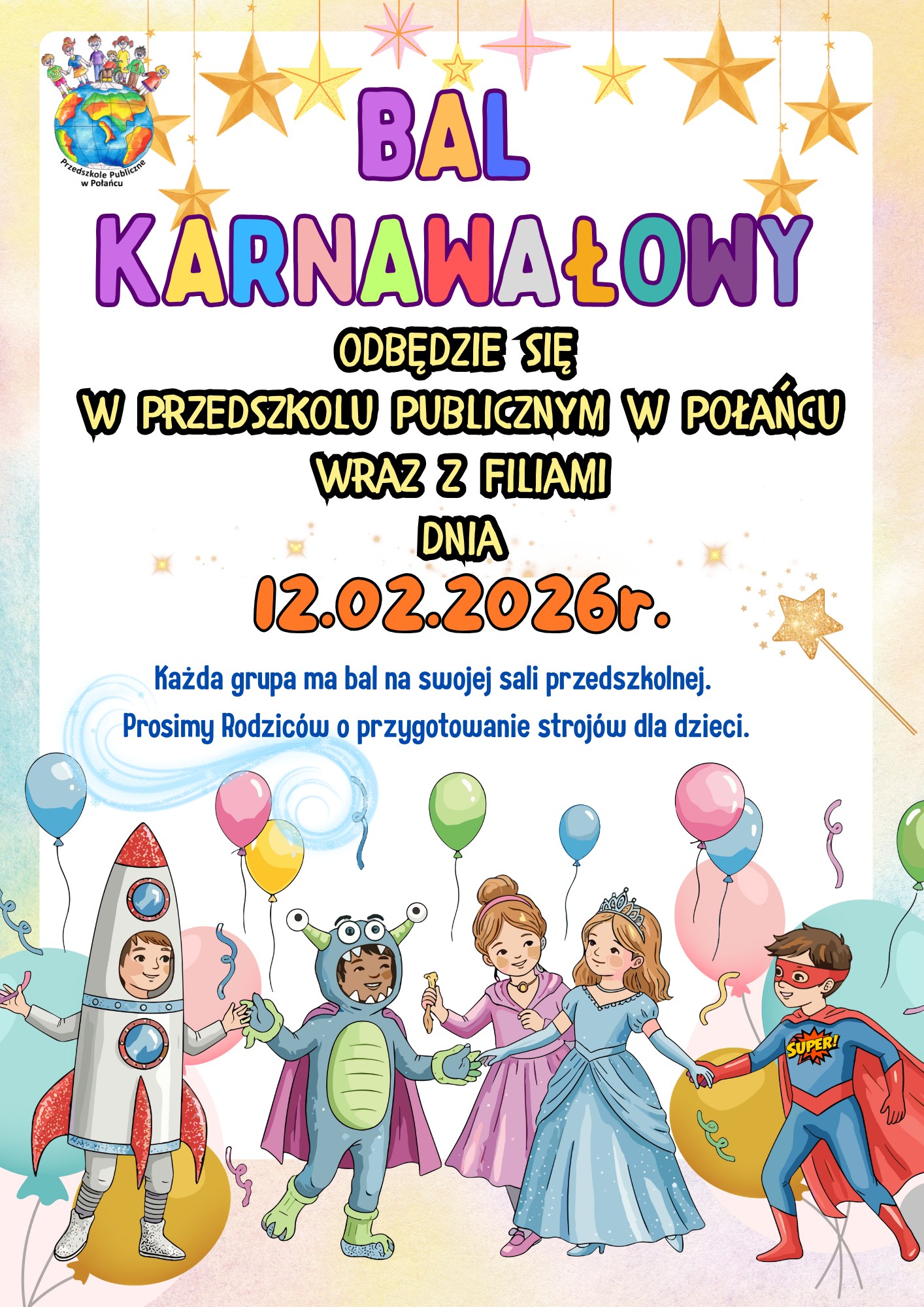Ogłoszenie o&nbsp;balu w&nbsp;przedszkolu dla dzieci