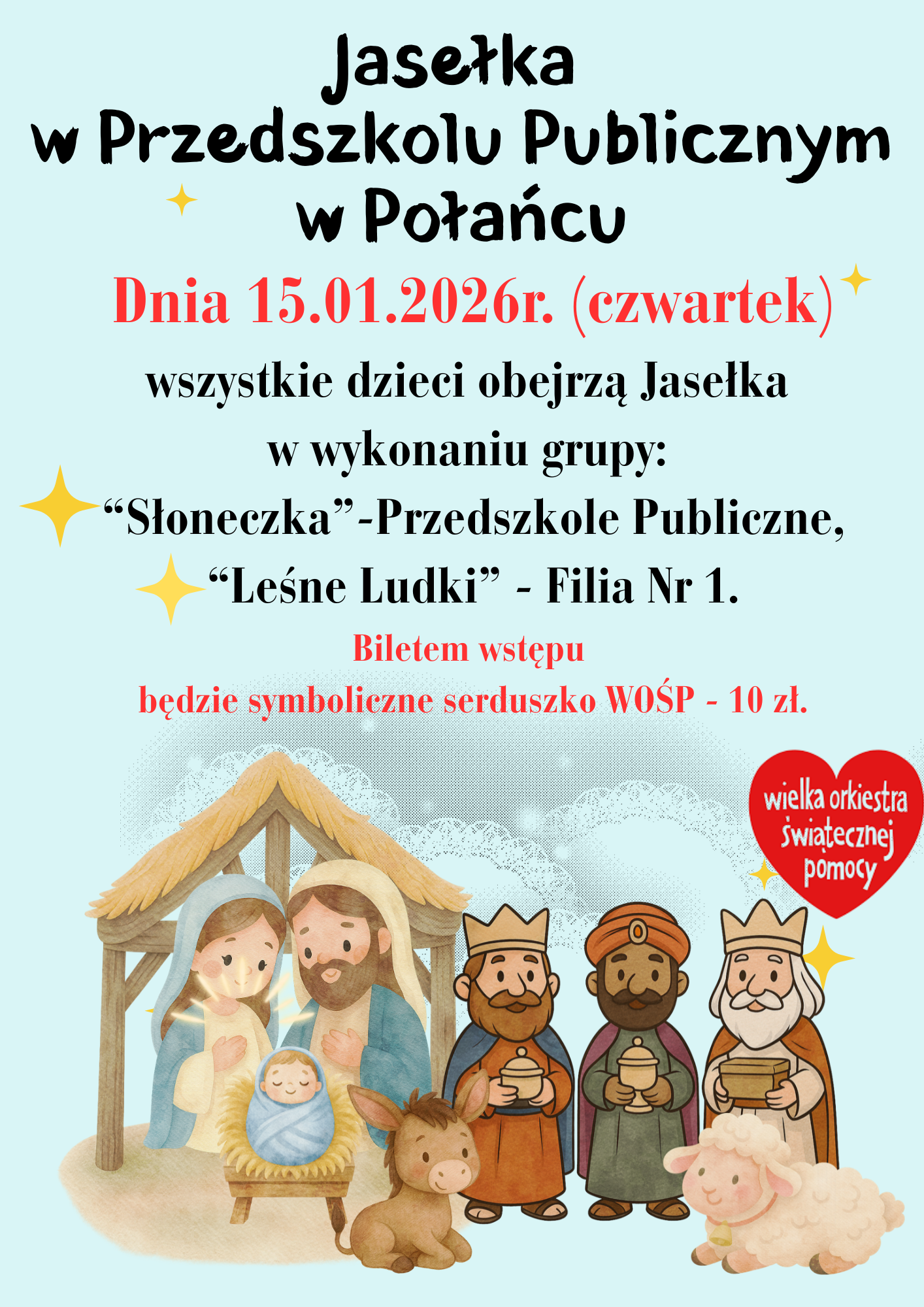 Plakat zapraszający na&nbsp;jasełka w&nbsp;przedszkolu